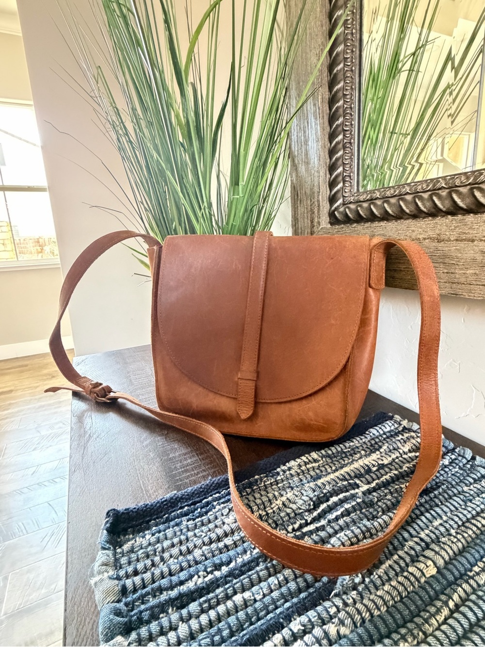 ABLE Leather Crossbody Bag Cognac Brown Handmade Ethiopia